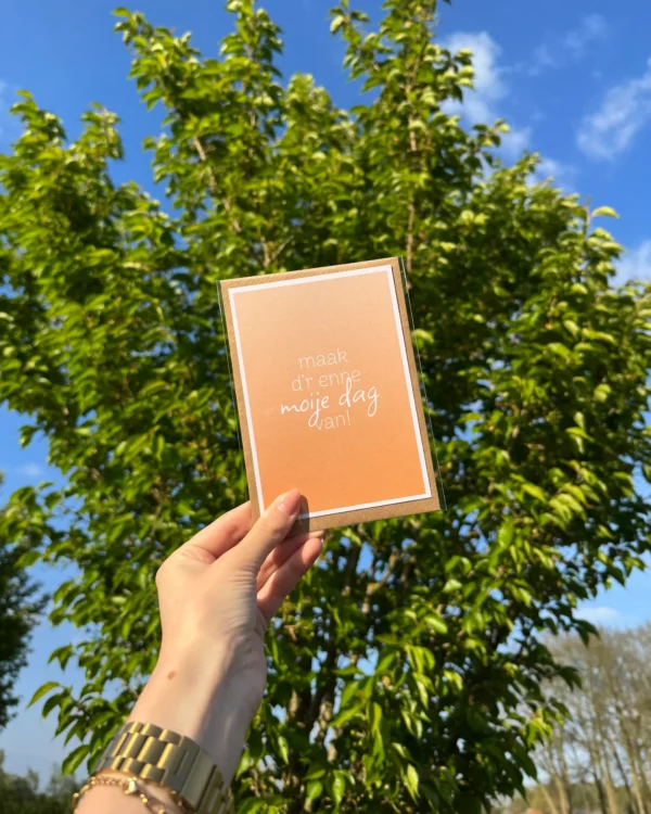 Maak d'r enne moije dag van! - wenskaart in 't plat