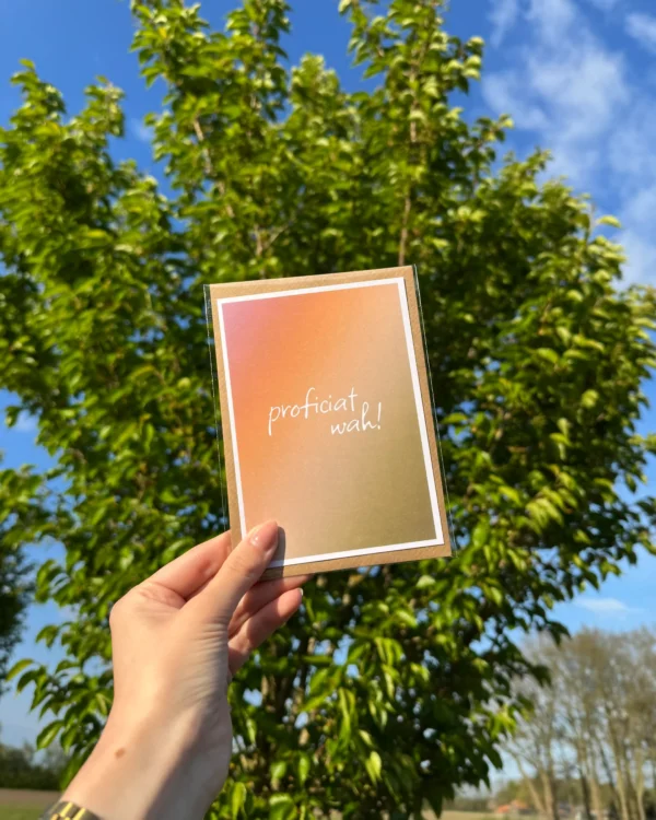 Proficiat wah! - wenskaart in 't plat